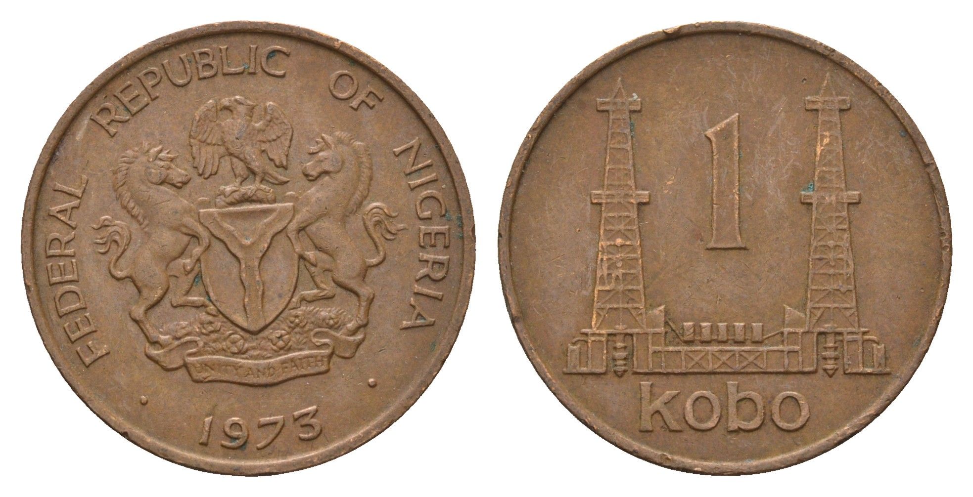 Нигерия 1 кобо 1973 KM 8.1 бронза 4703-452