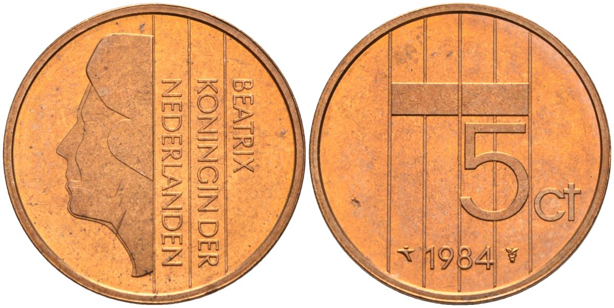 Нидерланды 5 центов 1984 Беатрикс (1980-2013) KM 202 бронза UNC 4116-234