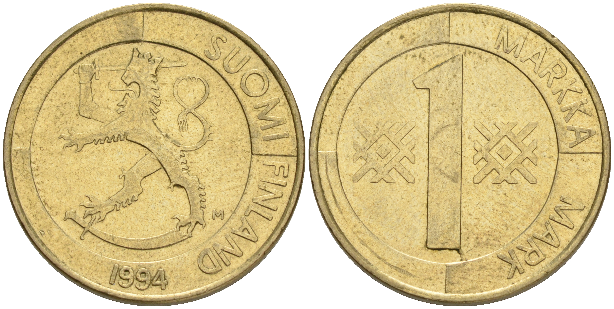 ФИНЛЯНДИЯ 1 МАРКА 1994 M KM 76 алюминиевая бронза 4556-535