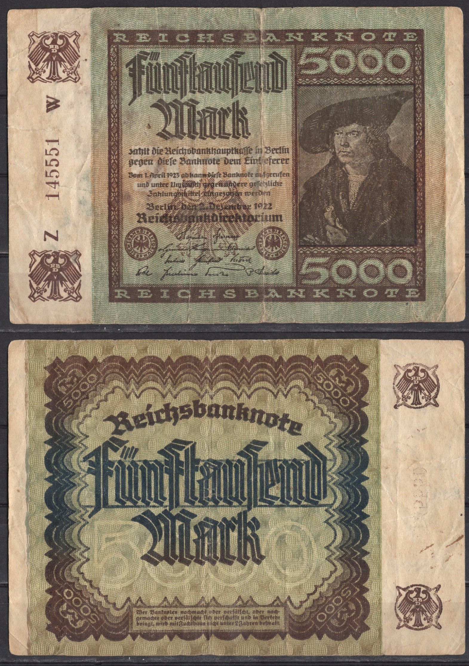 Германия 5000 марок 1922 Pick 81 a бумага 2192-51-1-2