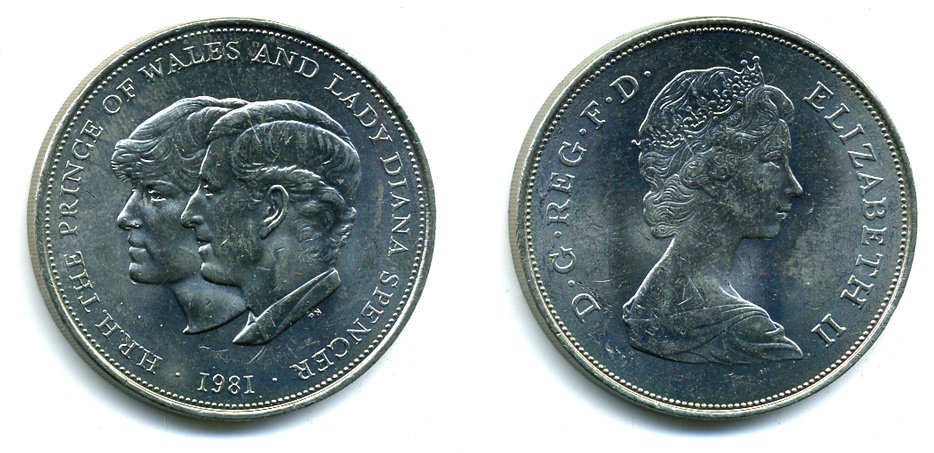 Великобритания 25 пенсов 1981 Королевская свадьба принца Чарльза и леди Дианы, Елизавета II (1952-2022) KM 925, Spink 4229 медно-никель 35-223