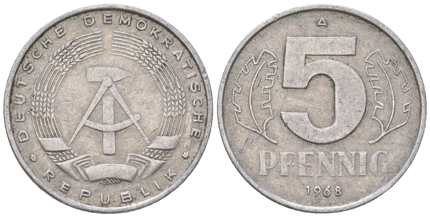 ГДР 5 пфеннигов 1968 A KM 9.1 алюминий 4625-237