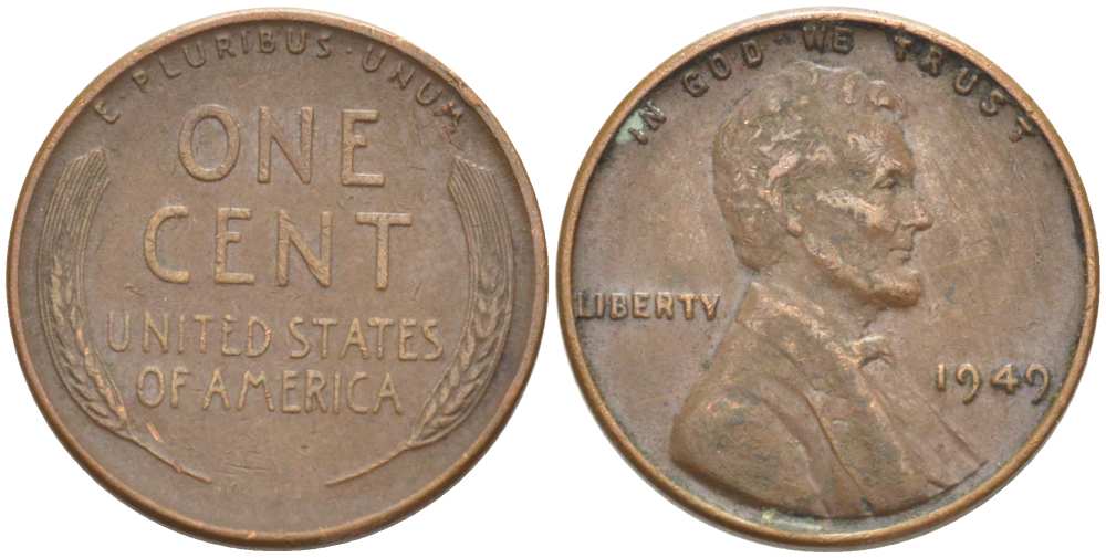 США 1 ЦЕНТ 1949 ЛИНКОЛЬН KM А132 медь цинк 218-528