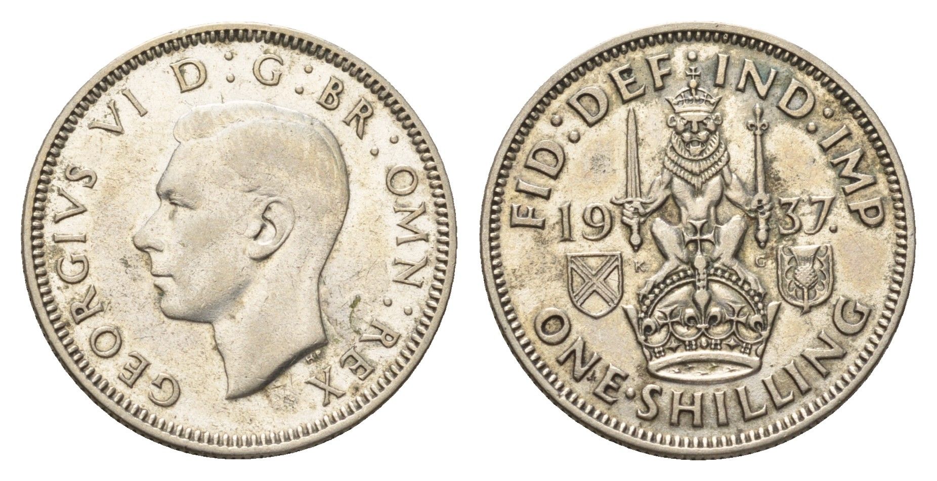 Великобритания 1 шиллинг 1937 Георг VI (1936-1952), Шотландский герб KM 854, Spink 4083 серебро 4691-911