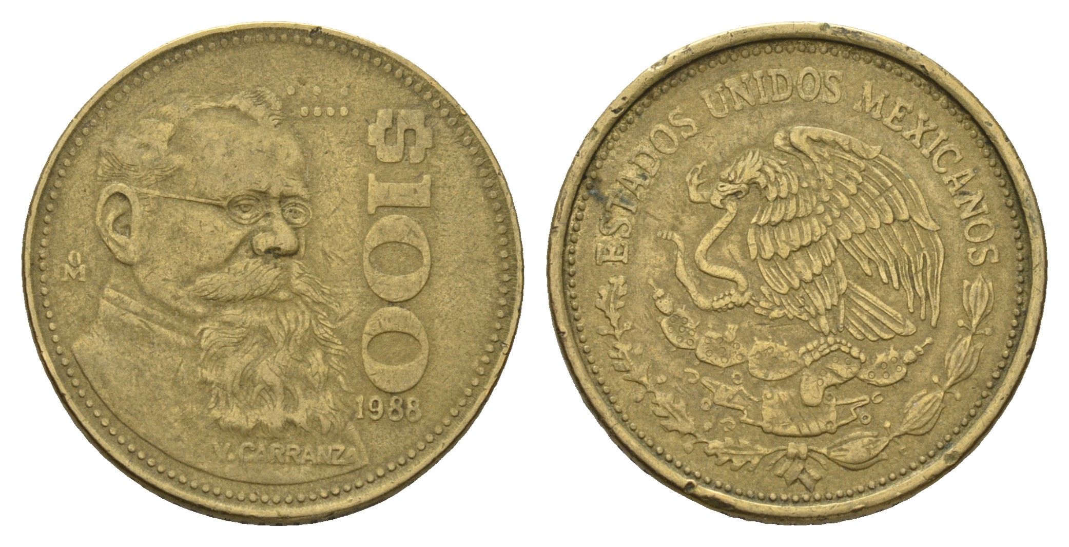 Мексика 100 песо 1988 KM 4934 алюминиевая бронза 4114-131