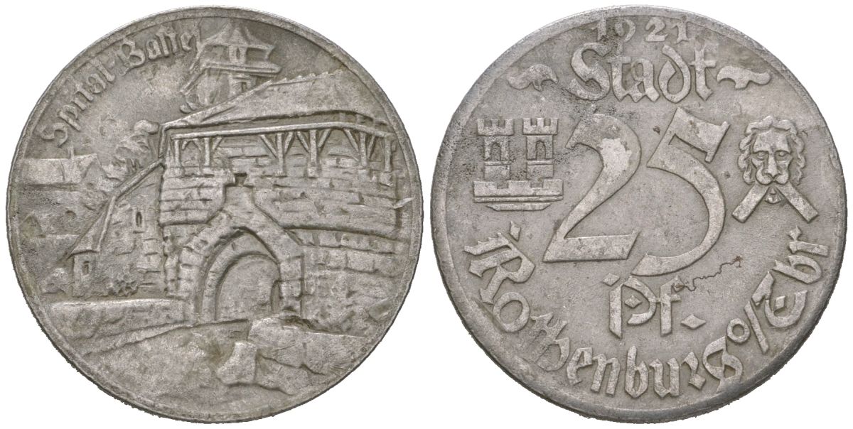 Ротенбург-об-дер-Таубер 25 пфеннигов 1921 Больница Бастай Funck 453.7i, Men18 27506.10 железо 46-1914
