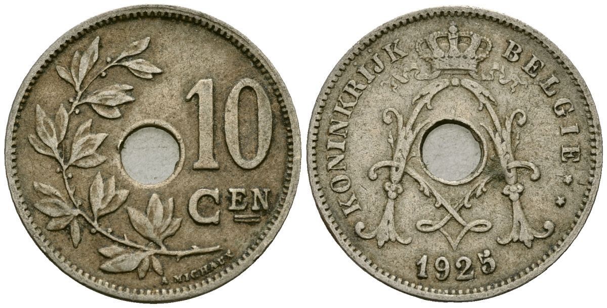 Бельгия 10 сантимов 1925 Belgie KM 86 медно-никель 4172-1254