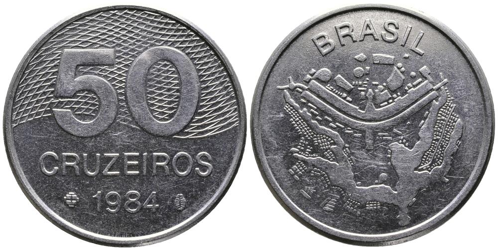 Бразилия 50 крузейро 1984 карта города Бразилиа KM 594.1 нержавеющая сталь 3336-912