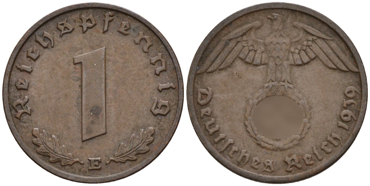 Германия 1 рейхспфенниг 1939 E KM 89, J. 361 бронза 4147-1212