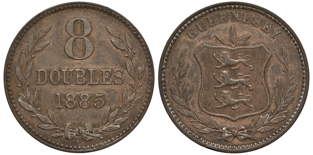 Гернси 8 даблов (дублей) 1885 H KM 7 бронза 650-213