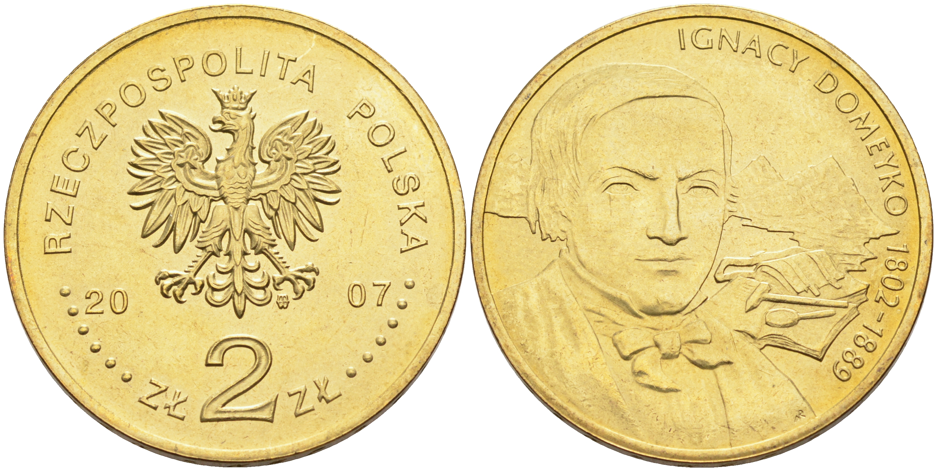 Польша 2 злотых 2007 MW, серия польские путешественники - Игнацы Домейко (1802-1889) KM 590 латунь 4589-153