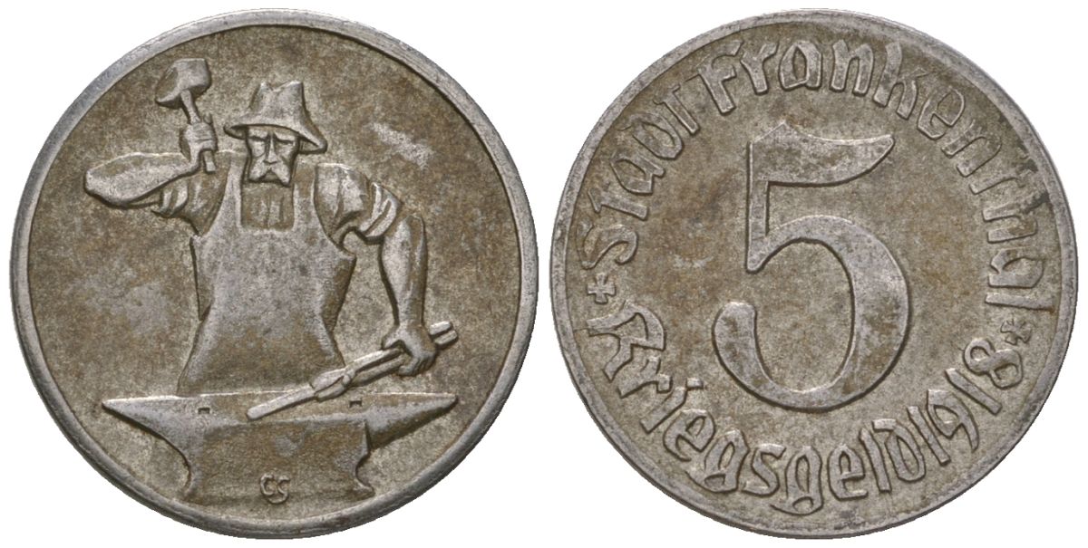 Франкенталь (Пфальц, Бавария) 5 пфенингов 1918 Funck 135.9, Men05 7460.14, Men18 9381.14 железо 4596-142