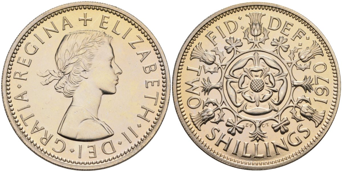 Великобритания 2 шиллинга (флорин) 1970 Елизавета II (1952-2022) KM 906, Spink 4146 медно-никель PROOF 1517-545