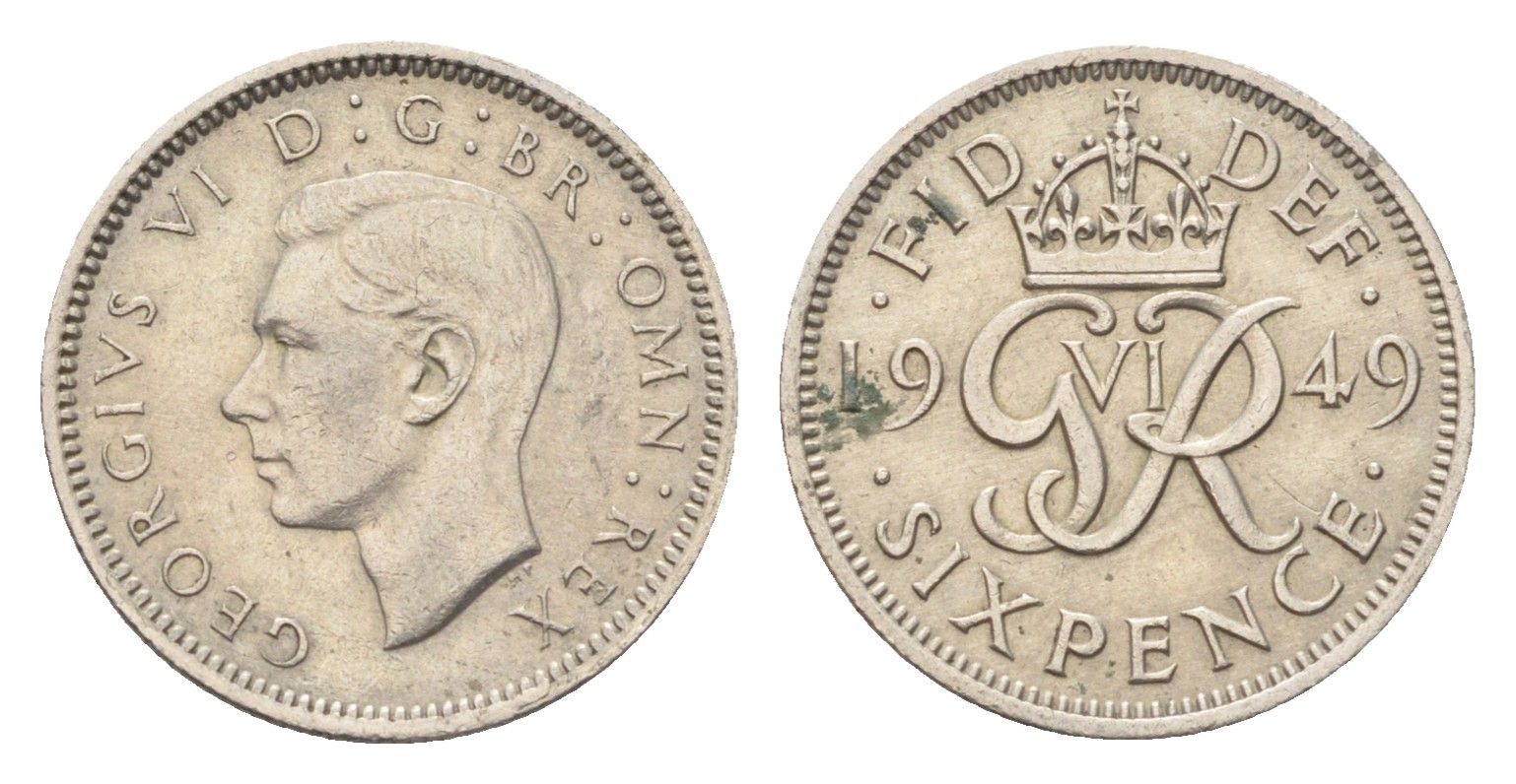 Великобритания 6 пенсов 1949 Георг VI (1936-1952) KM 875, Spink 4110 медно-никель 4705-431