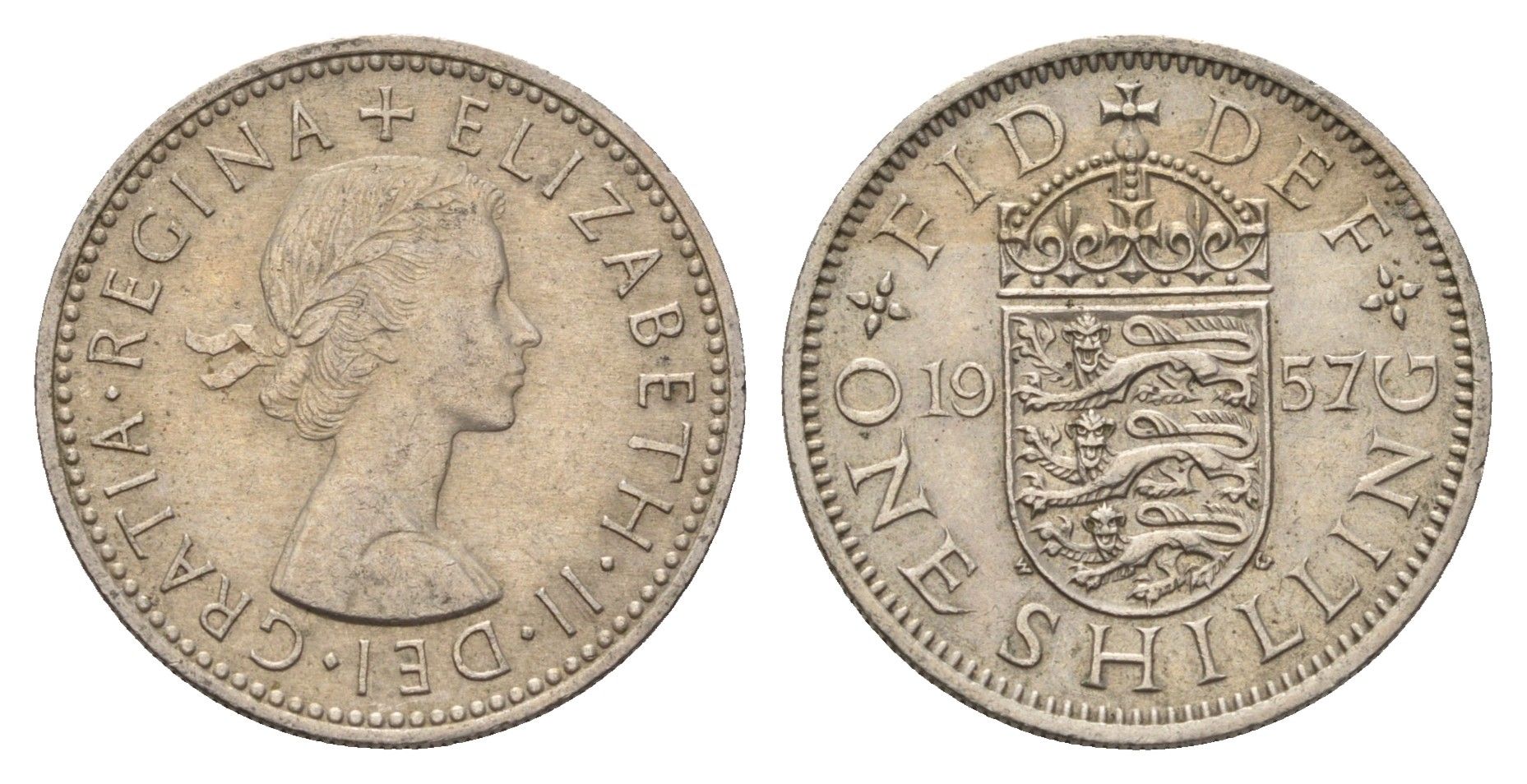 Великобритания 1 шиллинг 1957 Елизавета II (1952-2022), Английский герб KM 904, Spink 4147 медно-никель 4707-226