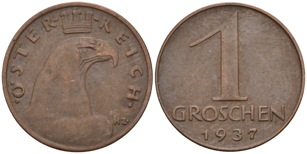 Австрия 1 грош 1937 KM 2836 бронза 4152-114