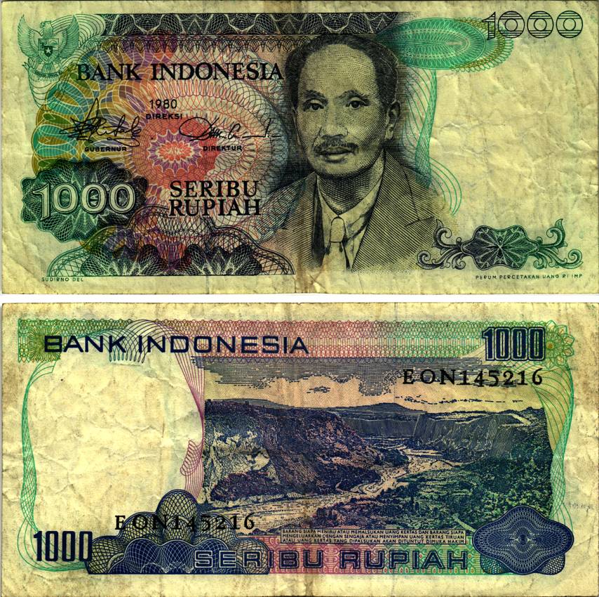 ИНДОНЕЗИЯ 1000 РУПИЙ 1980 Pick 119 бумага 6280-12-2-2