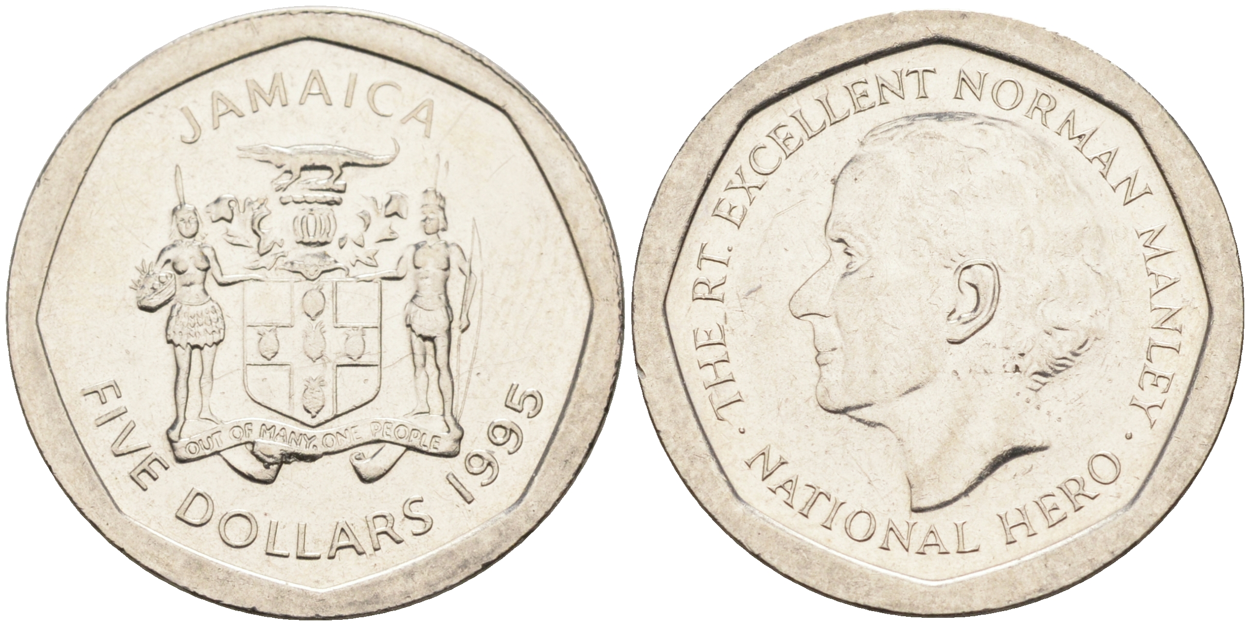 ЯМАЙКА 5 ДОЛЛАРОВ 1995 НОРМАН МЭНЛИ KM 163 сталь 4592-241