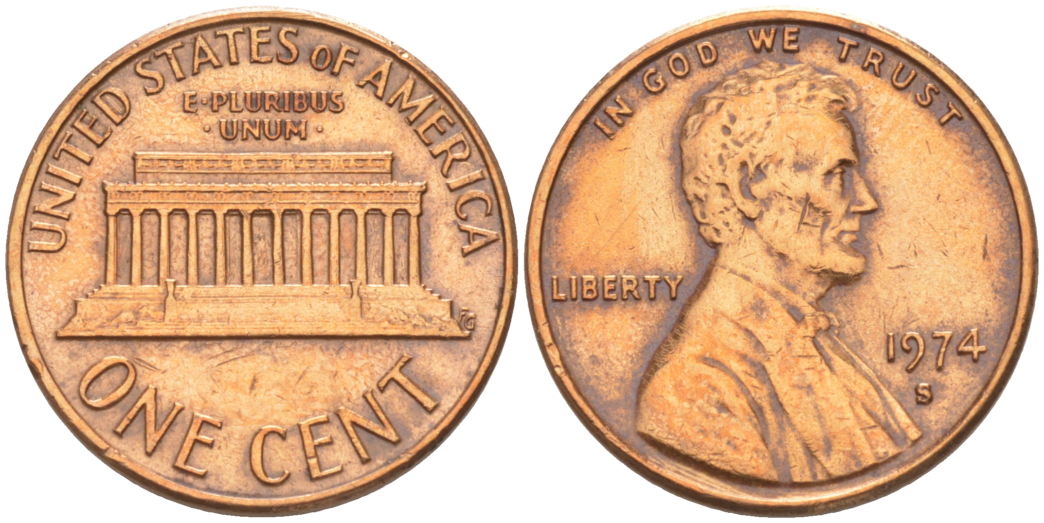 США 1 ЦЕНТ 1974 D, ЛИНКОЛЬН KM 201 медь цинк 188-269