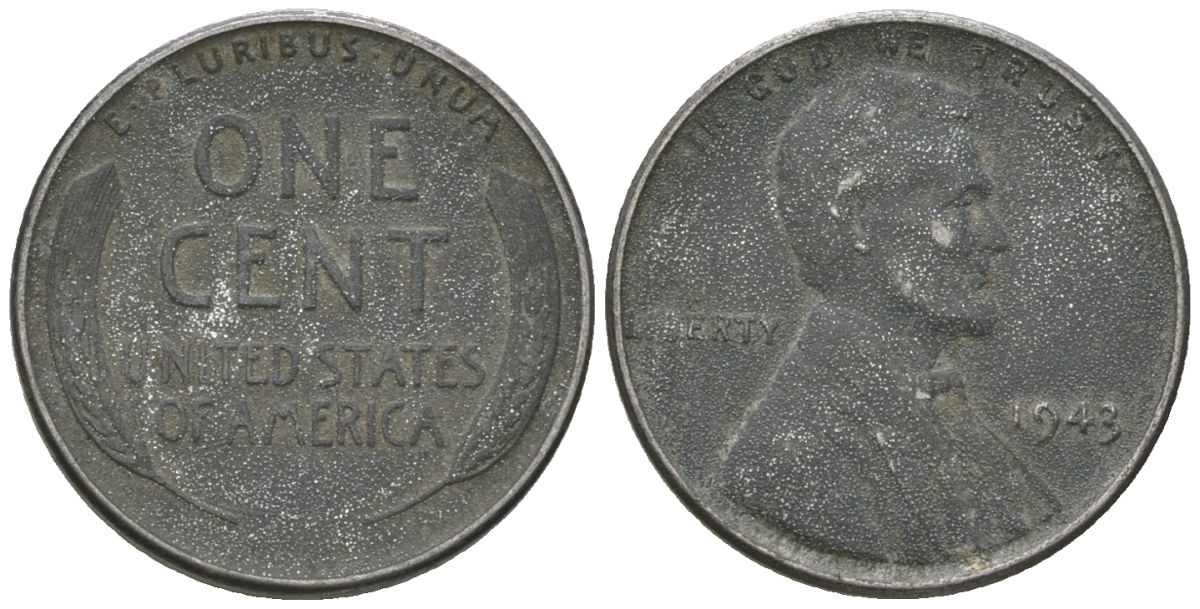 США 1 цент 1943 Авраам Линкольн KM 132 a сталь покрытая цинком 214-724