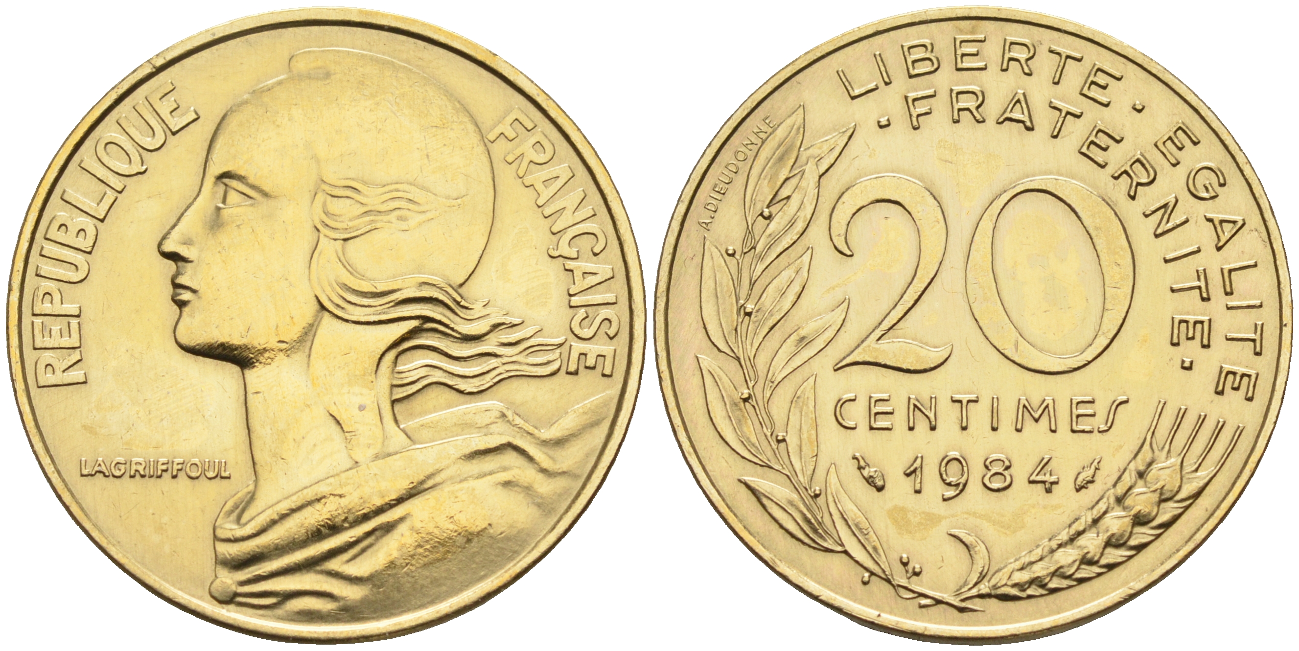 Франция 20 сантимов 1984 тип Marianne KM 930, Le Franс 156.24 медь алюминий никель    4177-124