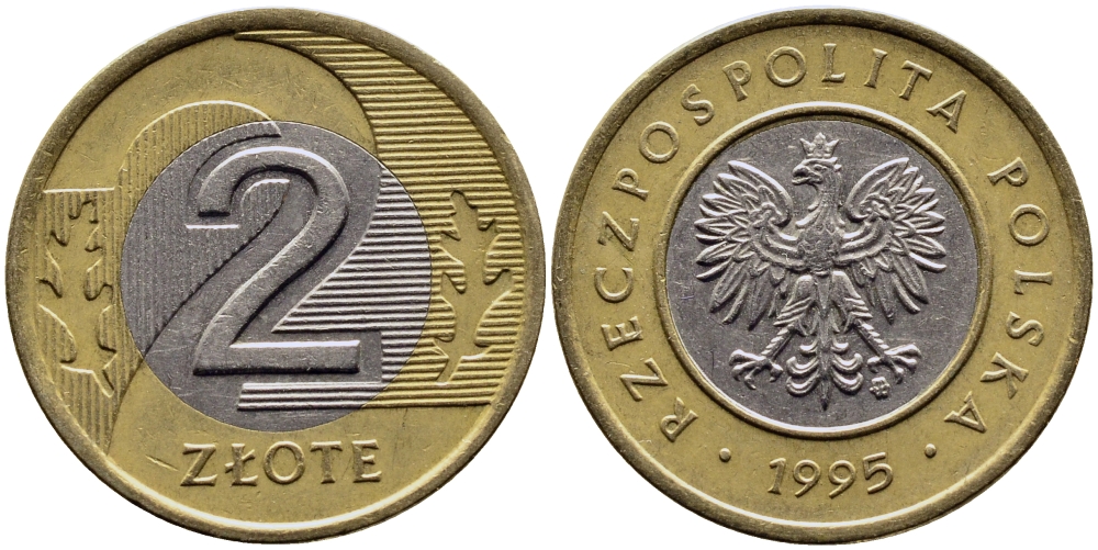 Польша 2 злотых 1995 MW KM 283 биметалл 51-1125