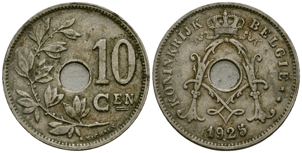 Бельгия 10 сантимов 1925 Belgie KM 86 медно-никель 3336-951