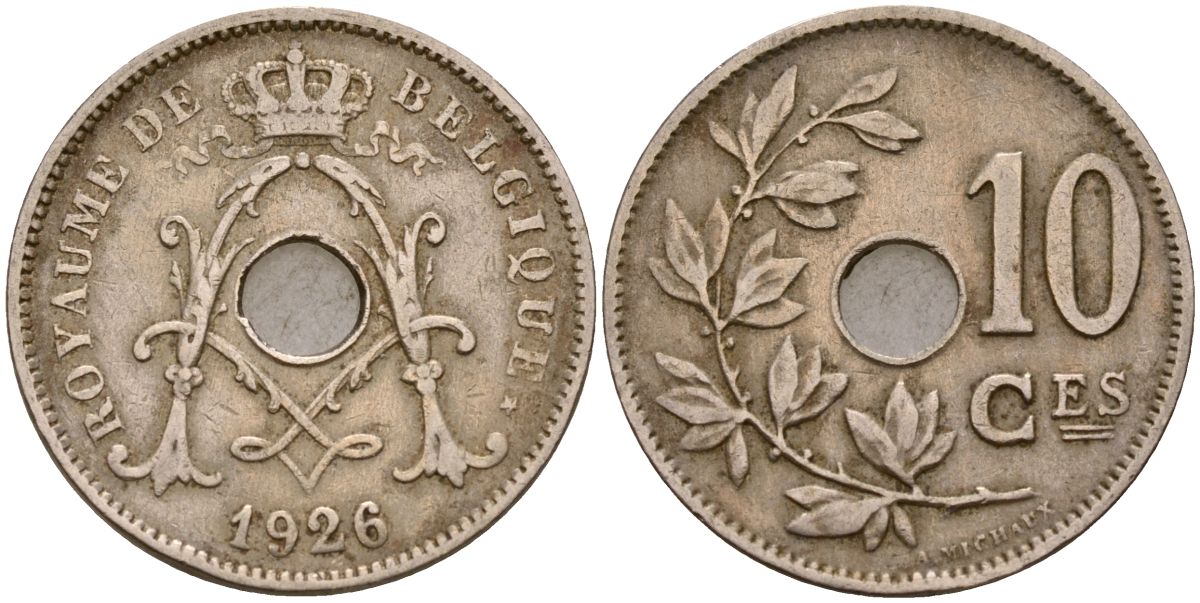 Бельгия 10 сантимов 1926 Король Альберт I (1910 - 1934) KM 85 медно-никель 183-247