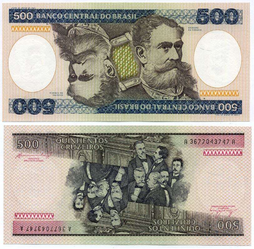 БРАЗИЛИЯ 500 КРУЗЕЙРО 1985 ПОДПИСЬ 21, ДЕОДОРУ ДА ФОНСЕКА ПЕРВЫЙ ПРЕЗИДЕНТ БРАЗИЛИИ Pick 200b бумага UNC (ПРЕСС) 8612-16-1-1