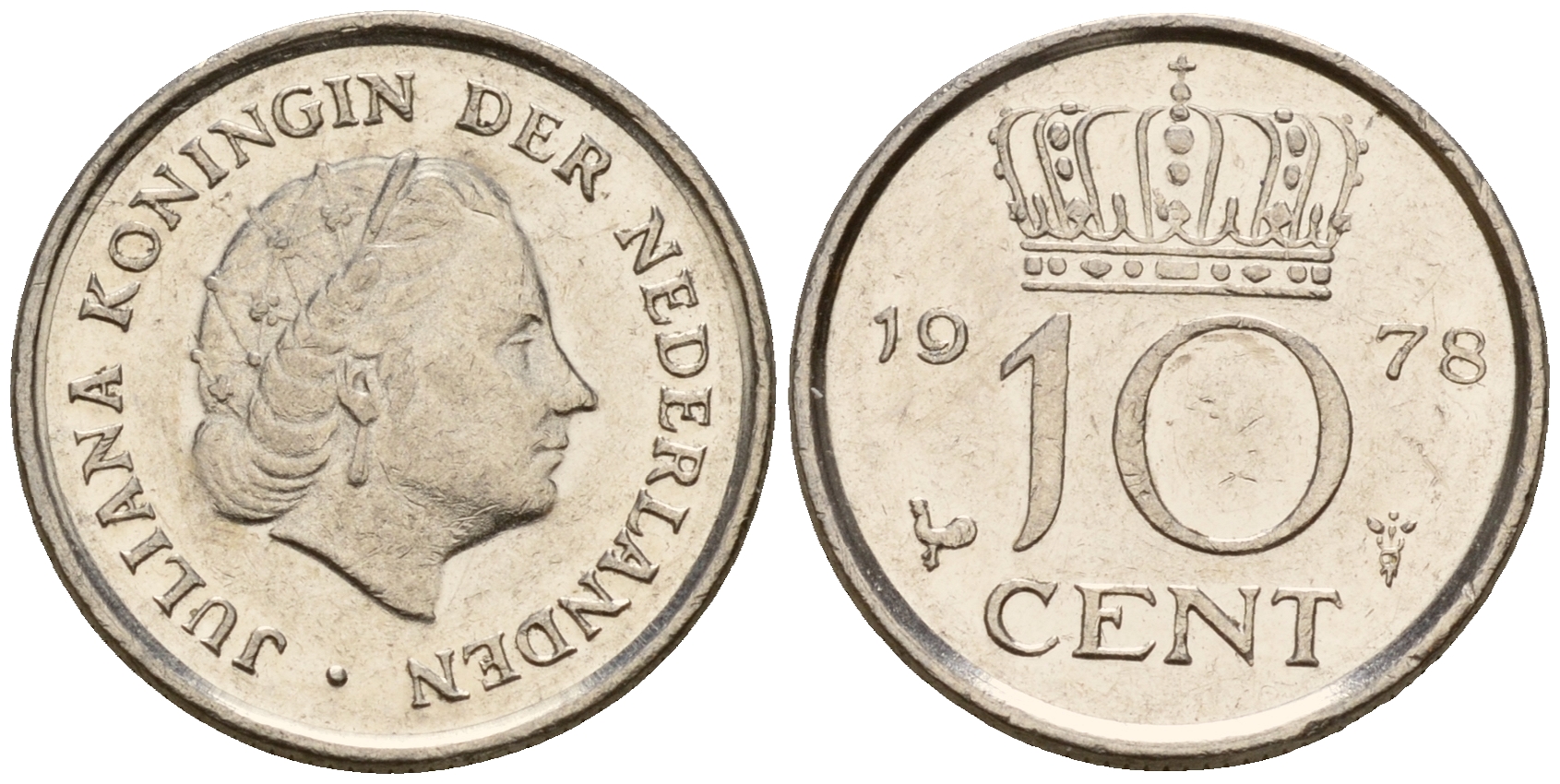 Нидерланды 10 центов 1978 Юлиана (1948-1980) КМ 182 никель    4598-336