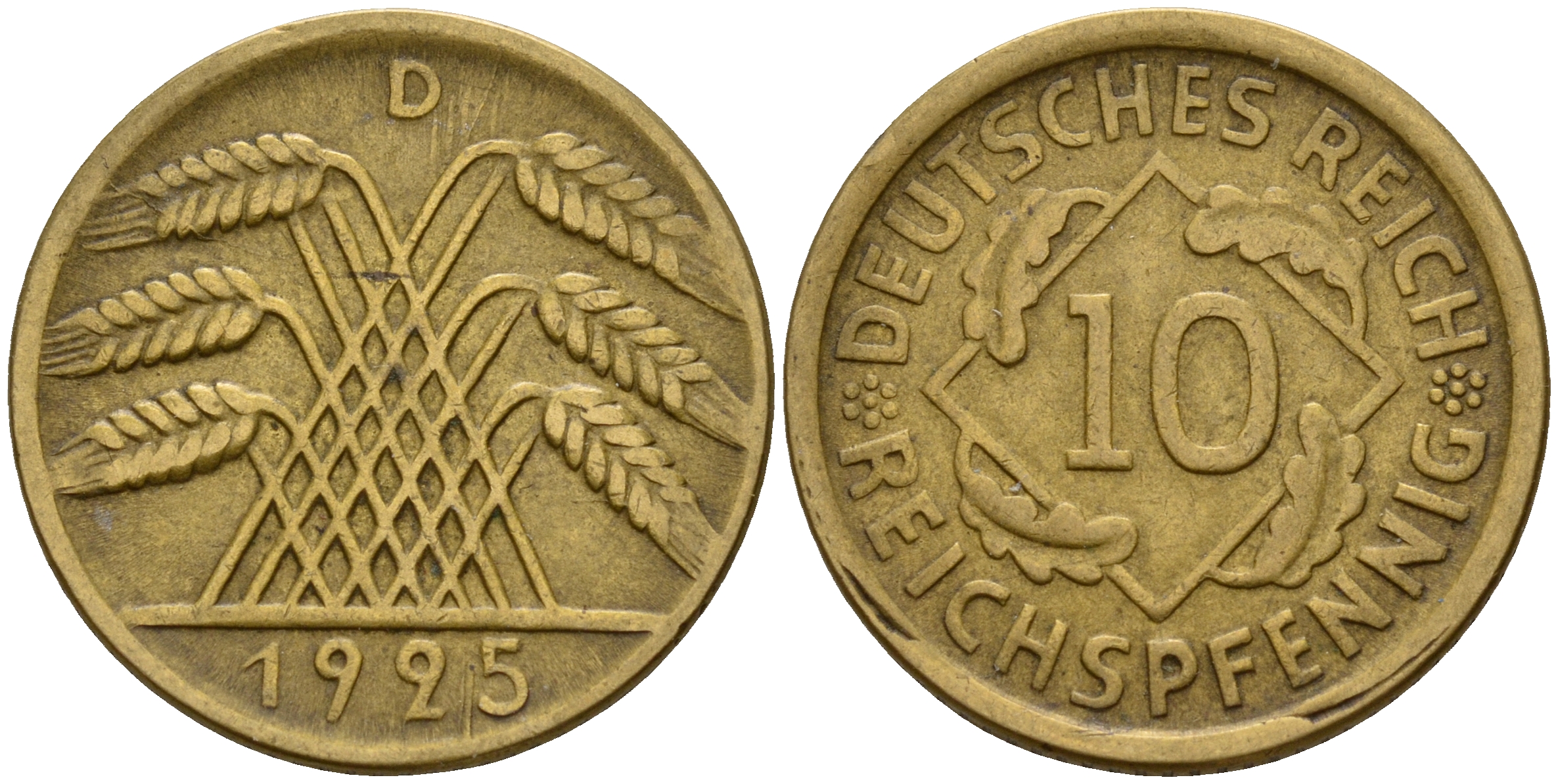 Германия 10 рейхспфеннигов 1925 D J. 317, KM 40 алюминиевая бронза    4603-811