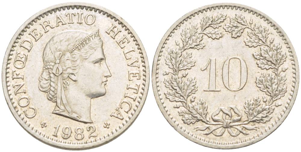 Швейцария 10 раппенов 1982 KM 27 медно-никель 4529-716