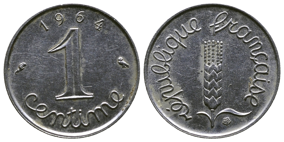 ФРАНЦИЯ 1 САНТИМ 1964 KM 928 хромированная сталь 4381-611