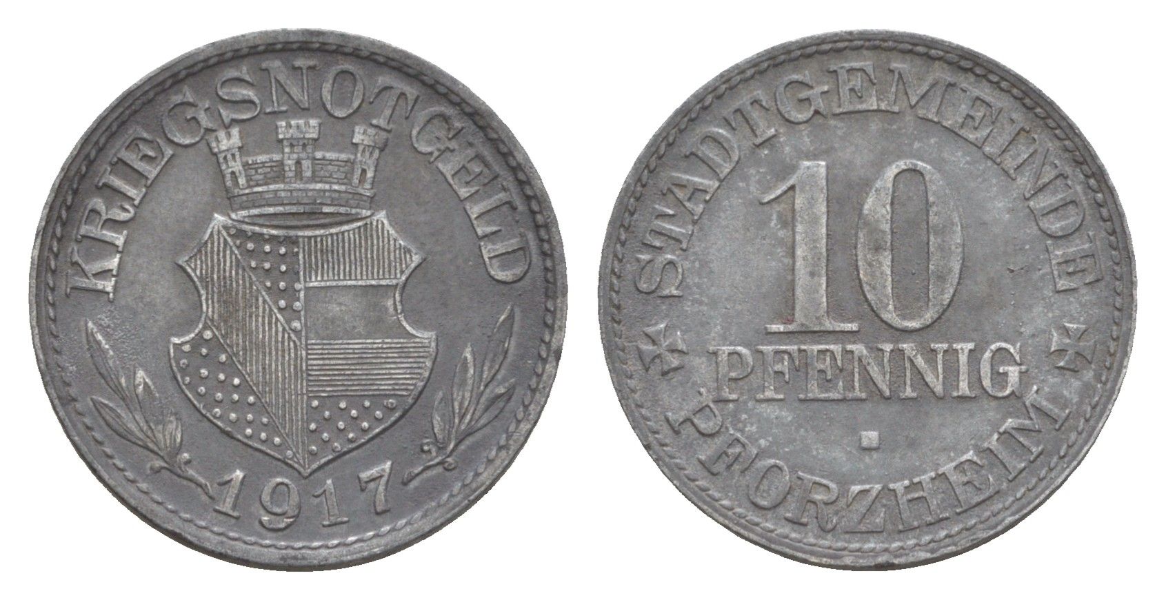 Пфорцгейм 10 пфеннигов 1917 Funck 423.1, Men05 20430.1, Men18 25604.1 цинк 4643-962