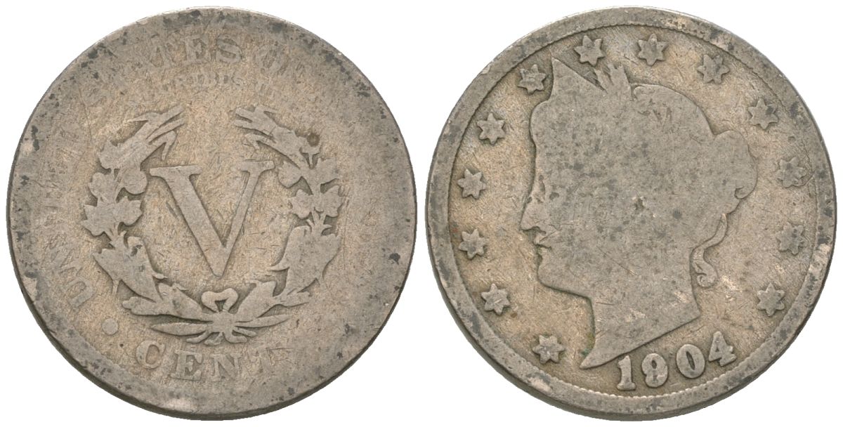 США 5 центов 1904 голова свободы KM 112 медно-никель 4401-921