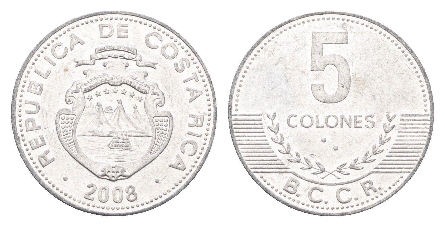 Коста-Рика 5 колонов 2008 KM 227b алюминий aUNC 4664-748