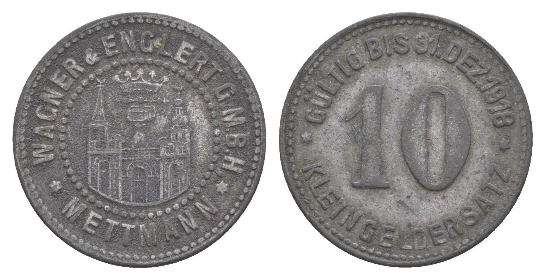 Меттман 10 пфеннигов 1918 Men05 16676.5, Men18 20934.5 цинк 4511-147