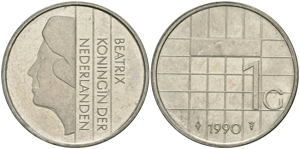 Нидерланды 1 гульден 1990 Беатрикс (1980-2013) KM 205 никель 4579-425