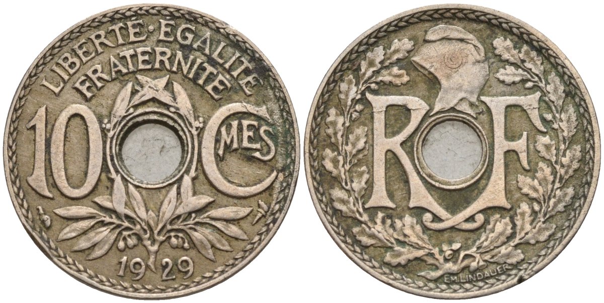 Франция 10 сантимов 1929 KM 866a, Le Franc 138.3 медно-никель 4143-954