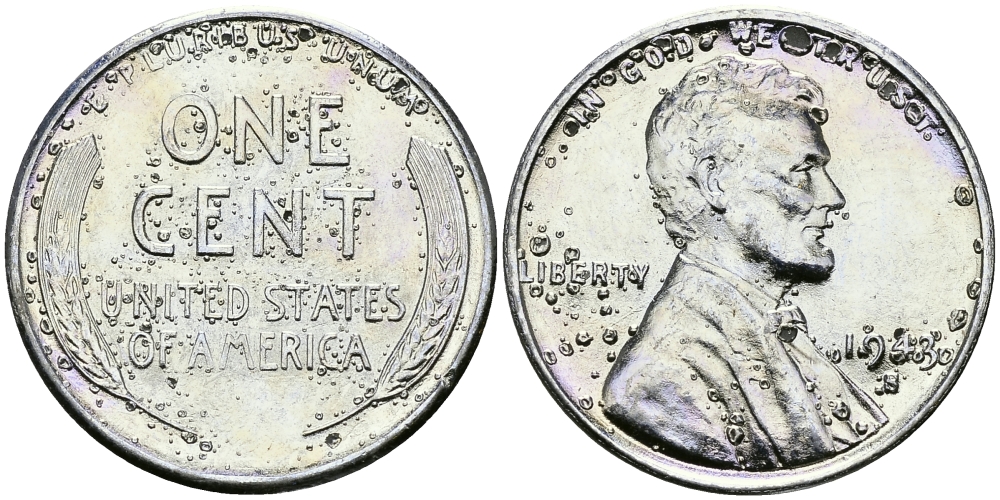 США 1 цент 1943 S (Сан-Франциско), Авраам Линкольн KM 132 a сталь плакированная цинком 94-1133