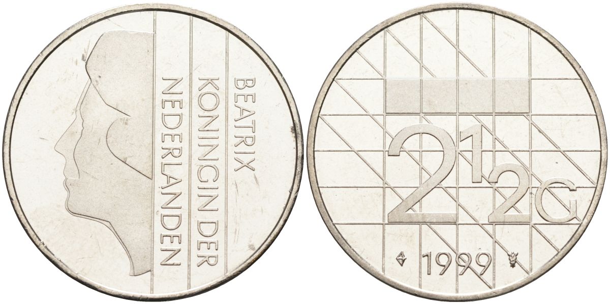 Нидерланды 2 1/2 гульдена 1999 Беатрикс (1980-2013) KM 206 никель 4593-733
