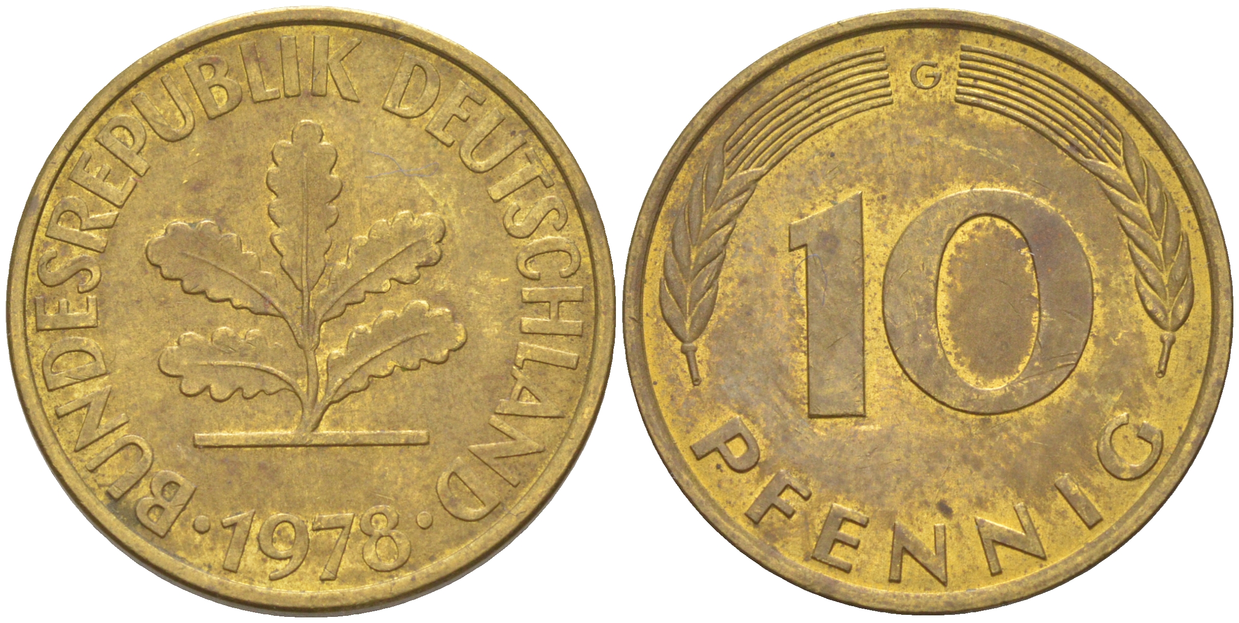 ФРГ 10 пфеннигов 1978 G KM 108, J. 383 сталь плакированная латунью 61-1111