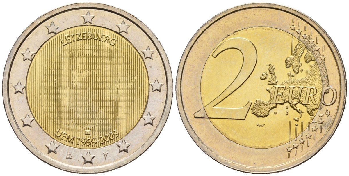 Люксембург 2 евро 2009 10 лет монетарной политики ЕС (EMU) и введения евро KM 107 биметалл 4148-832
