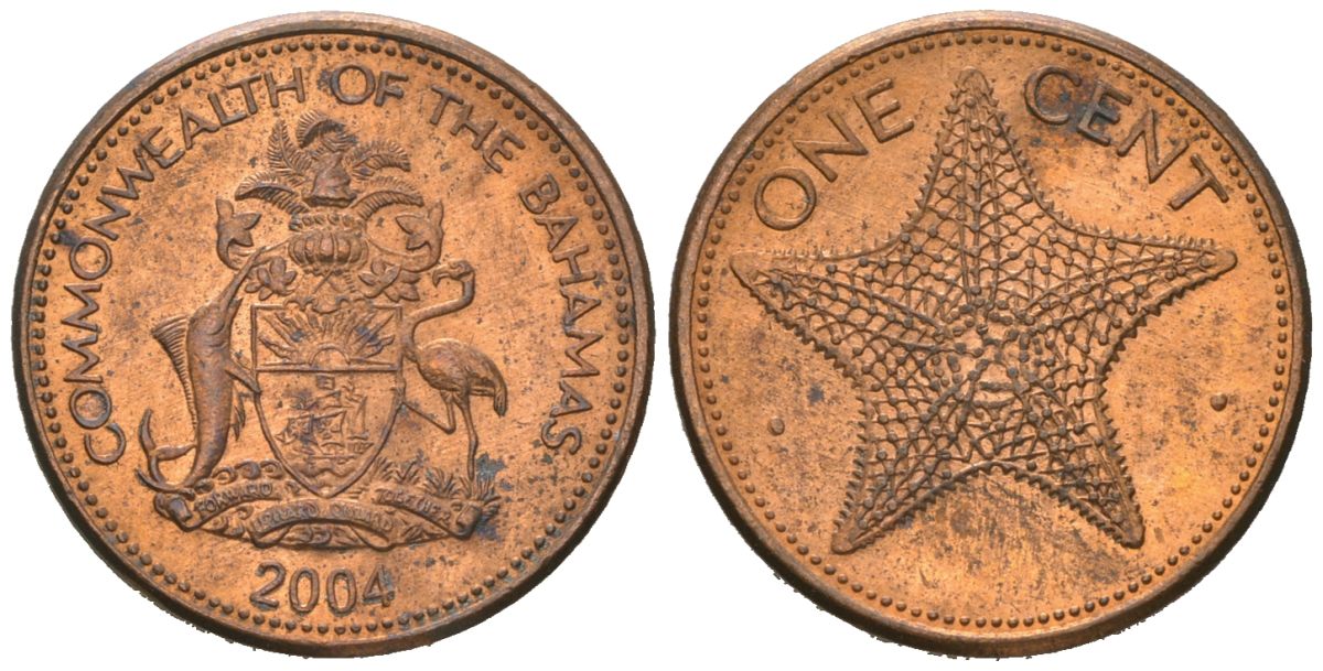 Багамские острова 1 цент 2004 KM 59a цинк плакированная медью 192-412