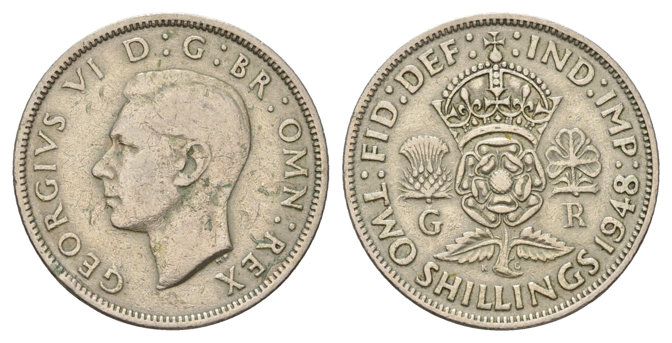 Великобритания 2 шиллинга (флорин) 1948 Георг VI (1936-1952) KM 865, Spink 4102 медно-никель 4183-235