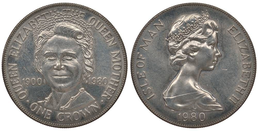 Остров Мэн 1 крона 1980 80 лет королеве Елизавете, королеве-матери KM 68 медно-никель UNC 01-164-34