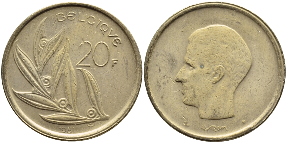 Бельгия 20 франков 1981 Belgique, Бодуэн I (1951-1993) KM 159 никель бронза 4364-3515
