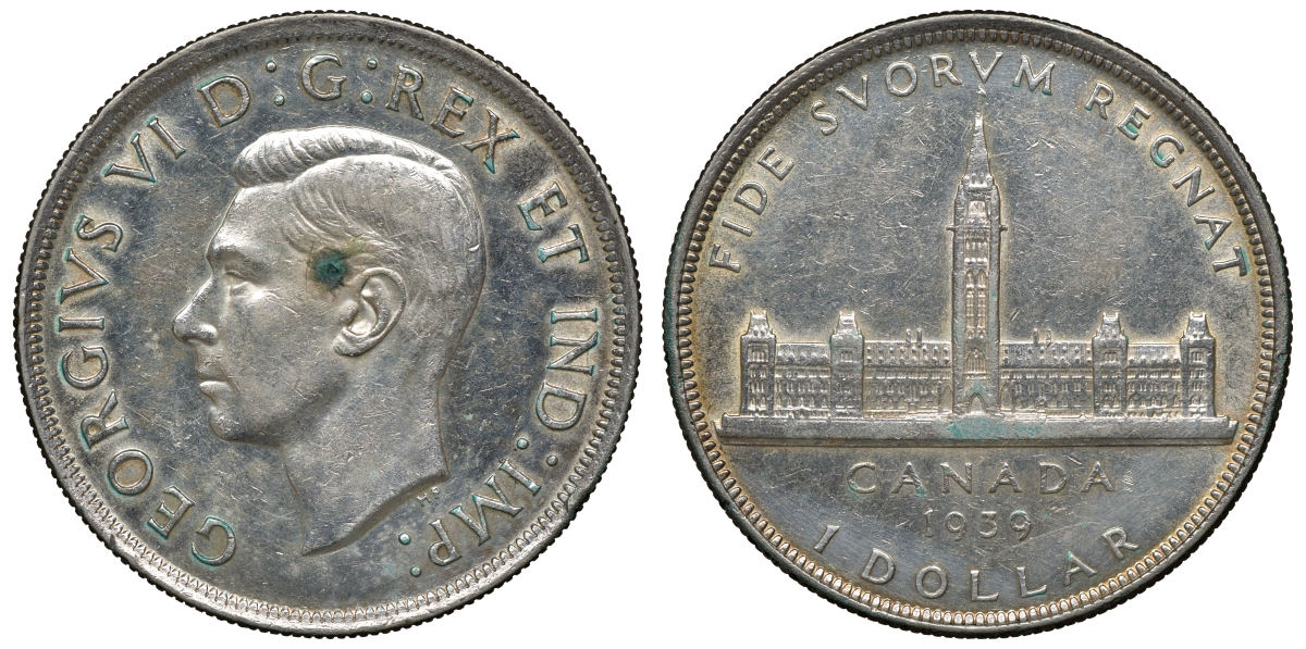 Канада 1 доллар 1939 Королевский визит в Оттаву, парламент, Георг VI (1936-1952) KM 38 серебро 4044-1412