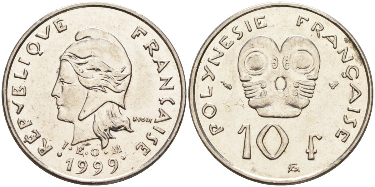 Французская Полинезия 10 франков 1999 KM 8 никель 4126-1125