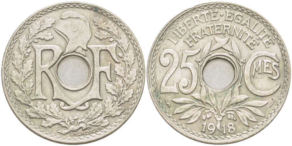 ФРАНЦИЯ 25 САНТИМОВ 1918 KM 867а медно-никель 4402-1213